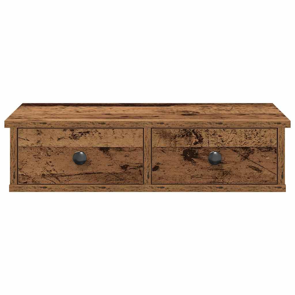 Mangloder Wandregal mit Schubladen in Altholz-Optik 60x28x15cm aus Holzwerkstoff, schwebend hängend, platzsparend als Aufbewahrung und Deko für Wohnzimmer, Schlafzimmer, Küche, Bad, Büro