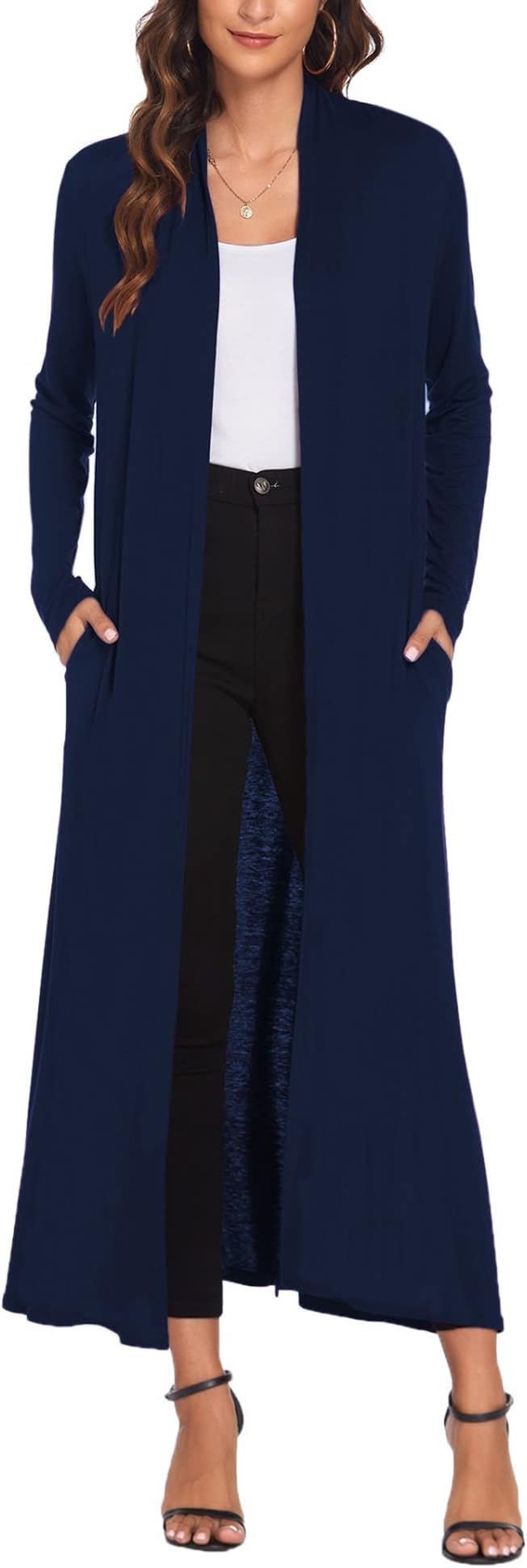 Bluetime Women Floor Length Open Front Cardigan Lightweight Long Sleeve Maxi Duster with Pockets (S-3XL)
