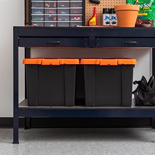 Iris Usa 19 Gallon Heavy-Duty Plastic Storage Bins, 2 Pack, Store-It-All Container Totes With Durable Lid And Secure Latching Buckles, Garage And Metal Rack Organizing, Black/Orange #TOP2