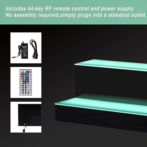 Miniatura 41 de Estante de exhibición de botellas de licor con luz LED desmontable de 24 pulgadas, 3 escalones, estante para botellas de licor, compatible con banco