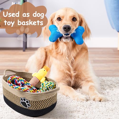 Small Woven Baskets for Organizing Rope Storage Basket with Handle Cute Cotton Nursery Gift Dog Toy Bins Organizer-Light Beige - Thumbnail 5
