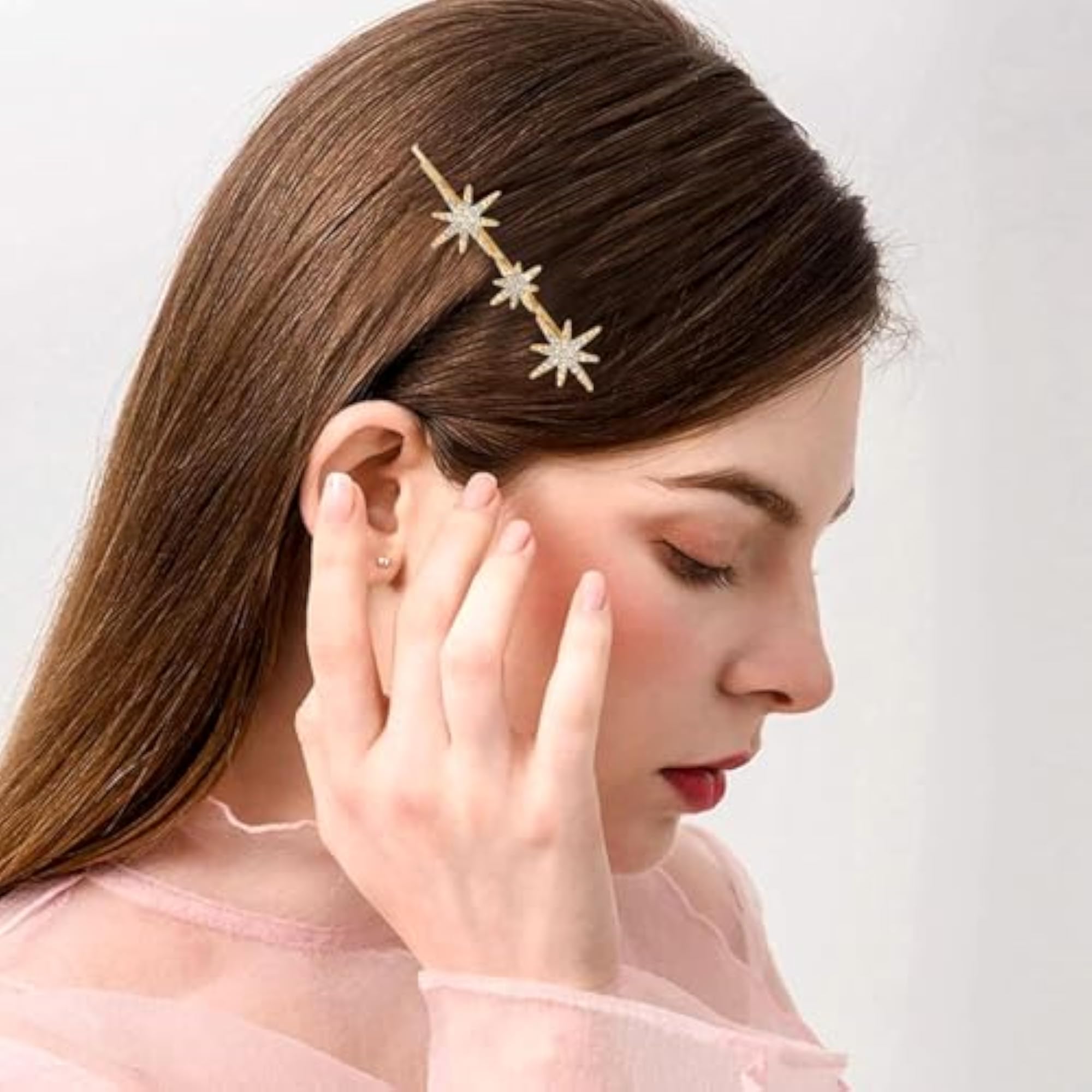 Gold Plated Star CZ Studded Hair Clips Set for Women