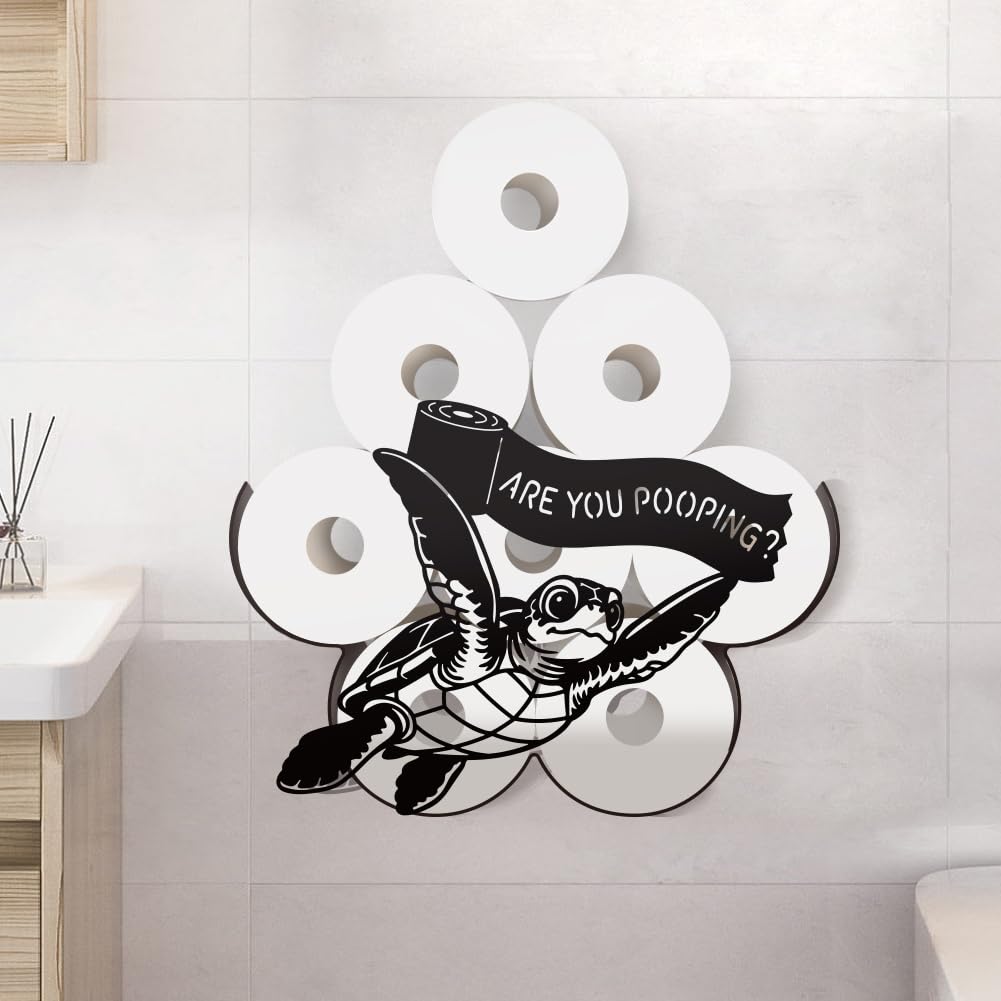 WADORN Sea Turtle Decorative Toilet Paper Holder for Extra 8 Rolls, Black Ocean Animal Metal Toilet Paper Storage Funny Wall Mount & Freestanding Storage Organizer for Farmhouse Bathroom Restroom — image 1