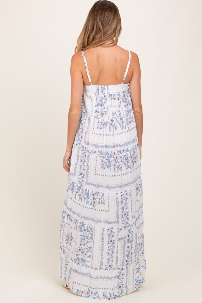 PinkBlush Light Hi-Lo Spaghetti Strap Patchwork Ruffle Maternity Maxi Dress