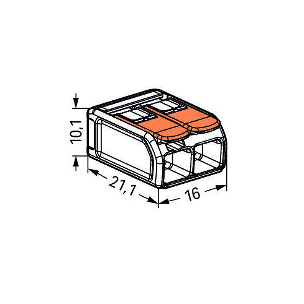 Wago Bornes de connexion compactes Lot de 50 - 2 voies - Levier de commande - 0,5-6 mm² - Transparent - Polycarbonate (PC) - Montage sur rail DIN - 32 A - 450 V - -40 à 105°C