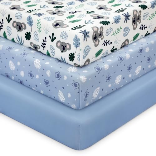Image of Looxii Baby Crib Sheets for Boys Girls, 3 Pack Fitted Crib Sheet for Standard Crib and Toddler Mattress, Ultra Soft Breathable Microfiber Baby Sheet 52x28x8in
