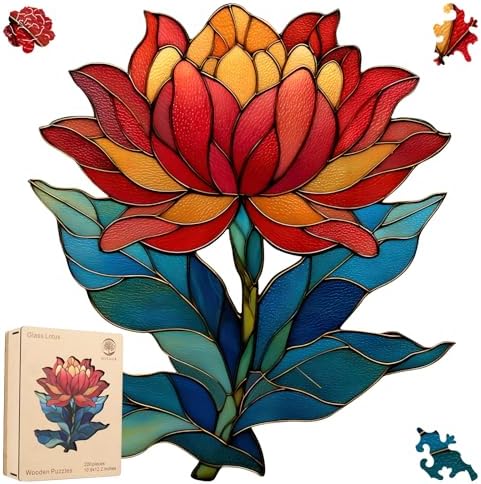 MYS A·U·R Wooden Puzzles for Adults - Glass Lotus, Unique Shaped Jigsaw Puzzle, Wood Puzzles Adult, Creative Gift for Kids Family Game, 200Pcs, 10.9x12.2in