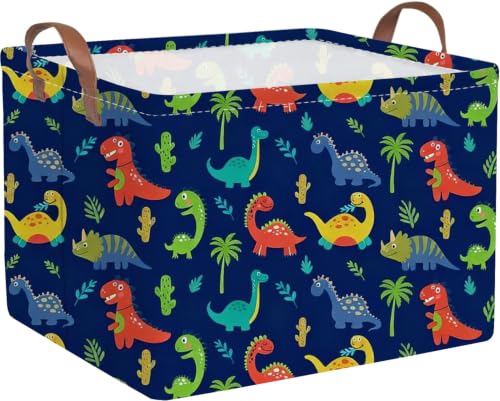 Image of FXOLCSHE Halloween Dinosaur Basket for Kids,Nursery Hamper,Waterproof folding laundry basket,Dinosaur Gift Baskets Empty,Baby Laundry Hamper,Dinosaurs Room decor(Blue Dinosaurs)