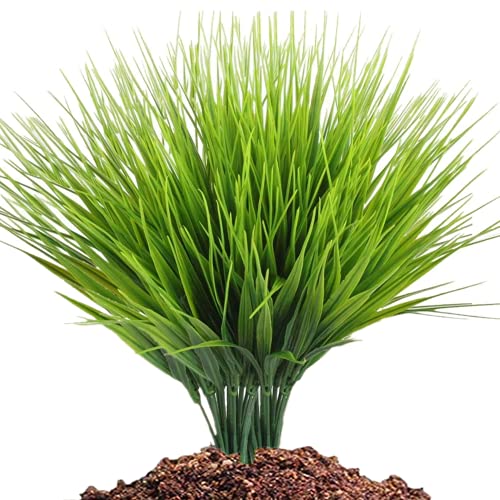 Artificial Grass Plants Outdoor UV resistant Faux Plastic Wheat Grass Fake Leaves Shrubs Wholesale Greenery Bushes Indoor Outside Home Garden Light Green Verandah Office Windowsill Décor - 8 Pcs