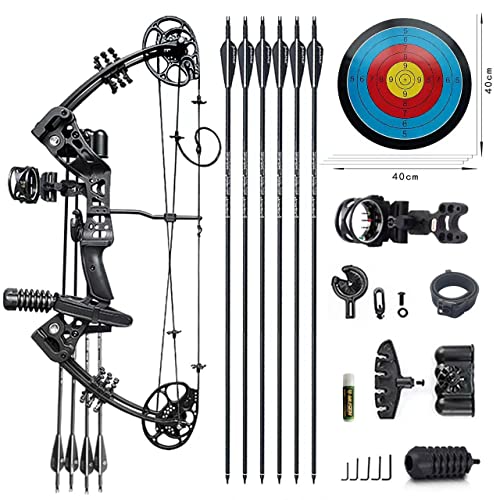 PANDARUS Compound Bow Set 15-45lbs for Pull Beginner and Teens Right Handed Adjustable 18'-29' Draw Length, 320 FPS Speed, Hunting Bow Archery Set New 2023(Black Right Handed)