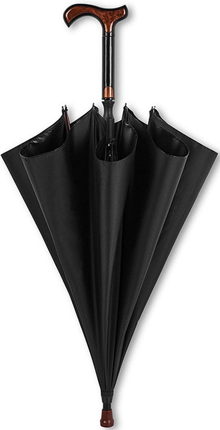Cane umbrella walking stick umbrella cane umbrella and cane long umbrella windproof umbrella mountain umbrella climbing walking cane umbrella for both sunny and rainy days UV protection hea, Black