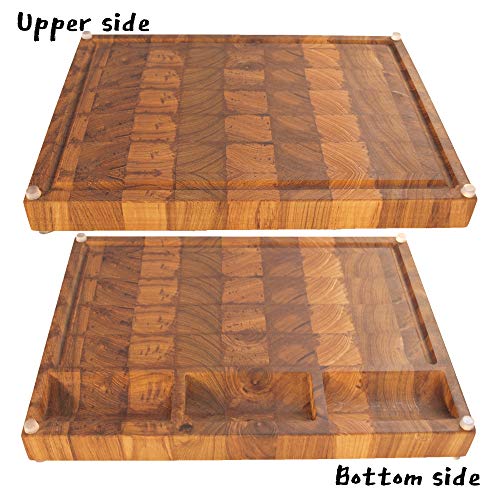 Uheim Premium Large End Grain Teak Wood Cutting Board, 16X12X1.5In With Sorting 3 Built-In Compartments, Non-Slip Silicone Feet, Deep Juice Groove,Wooden Holder, Full Kit For Cutting Board Repair #TOP1