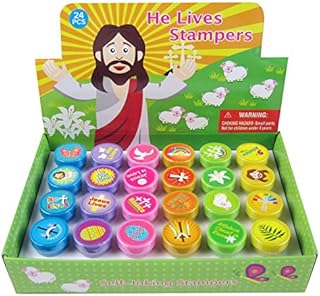Tiny Mills 24 Pcs He Lives Jesus Stampers for Kids Easter Egg Fillers Basket Stuffers VBS Sunday School Rewards Prizes