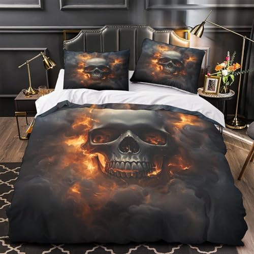 Housse de couette crâne de feu 3D en microfibre inaltérable de qualité supérieure - 2