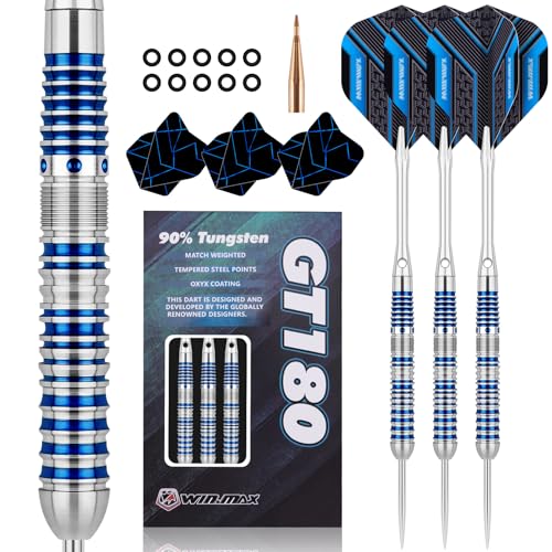 WIN.MAX Dartpfeile mit Metallspitze 90% Tungsten 3 Stück 90% Wolfram Stahl Darts 24 Gramm Dart professionelle Stahlpfeile mit Metallspitzen blau