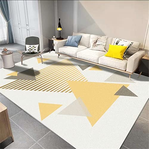 Tapis de chambre lavable jaune 60x90cm style géométrique - 2