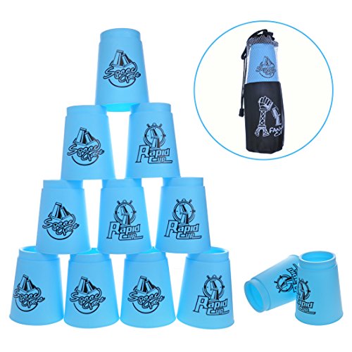 DEWEL Stacking Cups de PP con Tutoriales Sport Stacking Incluyen 1 Bolsa y 1 Polo Portátil para Guardarlos Desarrolla la Habilidad y la Destreza (Azul)