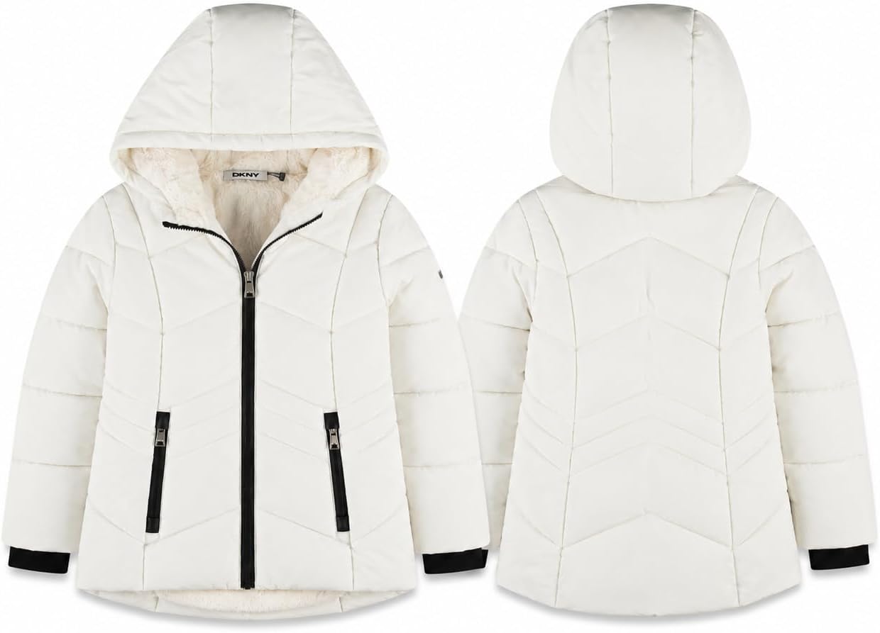DKNY Girls Winter Jacket, Sherpa Fur Lined Puffer Parka, Hooded Coat image 3