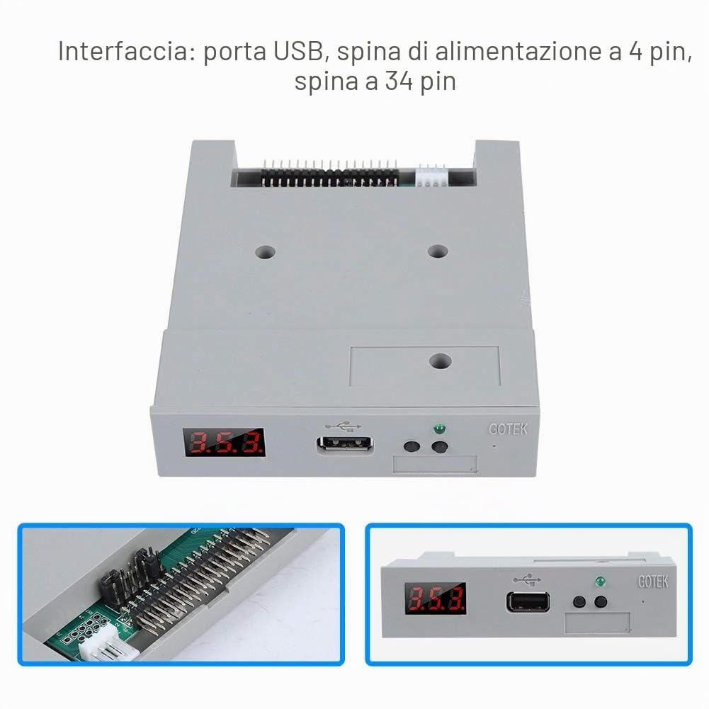 Goshyda Emulatore USB 1M44-U100 3,5 Pollici 1,44 MB USB SSD Floppy Drive Emulator Plug And Play, Memoria Integrata, Protezione Dati Altamente Bianco