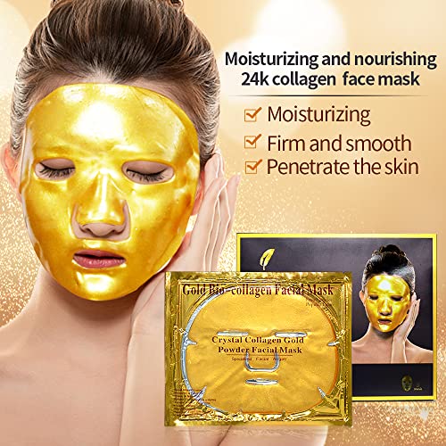 Gold Gel Collagen Facial Masks - 24K Gold Firming Face Mask -Gold Face Mask(5 Pc) -Vegan Gold Facial Mask -Anti Aging, Puffiness, Moisturizing, Deep Tissue Rejuvenation And Hydrates Skin #TOP2