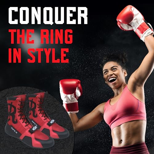Image of Ringside Apex Elite Boxing Shoes - Synthetic Leather High-Top Ankle Shoes for Men and Women, Boxing, Wrestling, Workout, Training, Competition, (2-13)