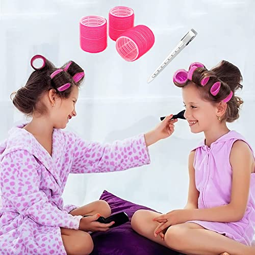 Foto von Große Locken Set, Lockenwickler Set,12 Stücke Groß Lockenwickler Selbsthaftend Hair Rollers 48 mm, mit 12 Stücke Entenschnabelclips , für lange mittlere kleine Haar (24 Stücke)
