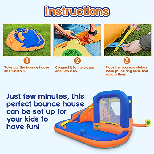GIKPAL Inflatable Water Slide,Indoor Outdoor Inflatable Bounce House with Pool Slide,Jump and Splash Adventure Bouncy Castle, Jumping Castle Slide, Fun & Birthday Party for Kids(Free 450W Blower) - Thumbnail 7