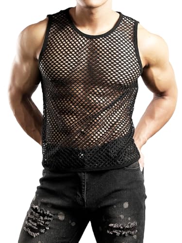 MIZSPISE Sexy Homme t Shirt Maille Transparente (FR/ES, Alpha/Lettres, S, Taille Normale, Taille Normale, Grand Maille)