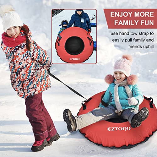 Cztoau 44" Heavy Duty Snow Tube With Premium Canvas Cover, High Speed Inflatable Sledding Tube - Commercial Grade Sled For Kids And Adult (Red) #TOP5