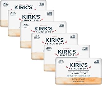 Kirk's Castile Bar Soap for Men, Women & Children - Made with Premium Coconut Oil, Sensitive Skin Formula- Vegan & Non GMO- Citrus Twist- 4 oz. Bars 6 Pack