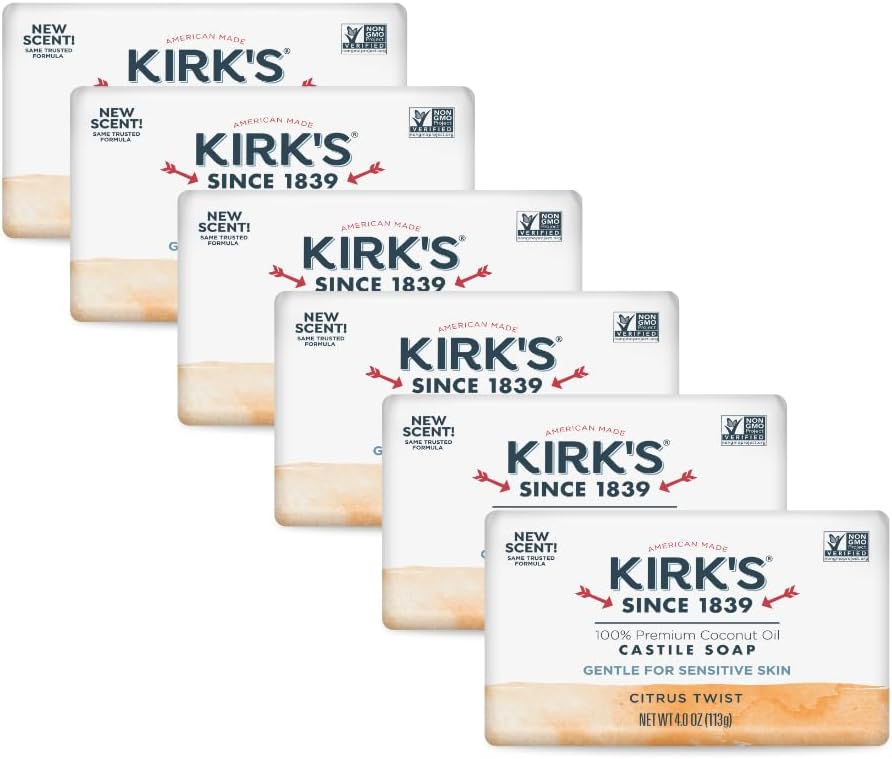 Castile Bar Soap for Men, Women & Children - Made with Premium Coconut Oil, Sensitive Skin Formula- Vegan & Non GMO- Citrus Twist- 4 oz. Bars 6 Pack