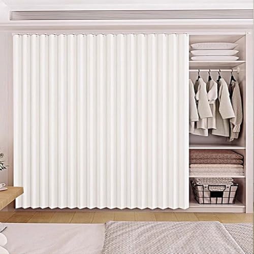 Cortina de Puerta Plegable, Cortinas Cocina Puerta Sin Taladrar para Salón Dormitorio, Cortinas de Debajo del Fregadero con Riel Autoadhesivo, FáCiles Limpiar(Blanco,90x180cm)