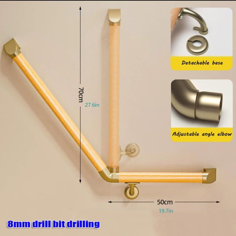 Asidero Baño De Made Agarrador Ducha Personas Mayores Antideslizante Asa De Seguridad para Baño Agarraderas Baño Ángulo Ajustable(Wood,70x50cm/27.6x19.7in)