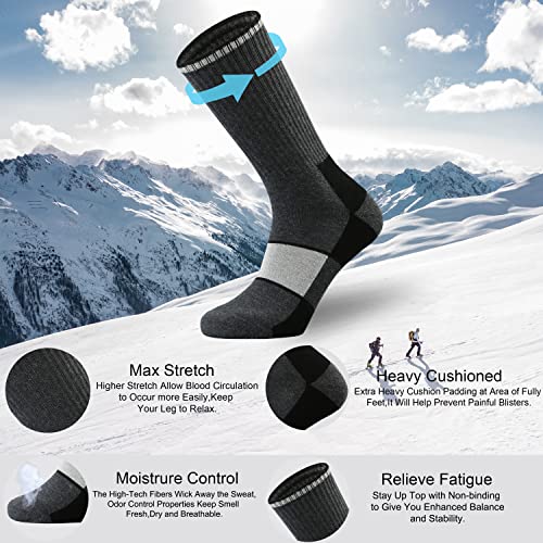 Ortis Men's Merino Wool Moisture Wicking Outdoor Hiking Cushion Crew Socks 4 Pack(Blackgrey) #TOP1