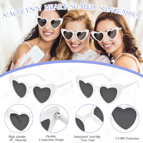 NACHLYNN 4/12/24 Pairs Heart Shaped Sunglasses Bachelorette Sunglasses Love Vintage Heart Glasses for Women Party Weddings3
