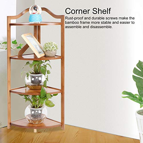 Corner Shelf Bamboo Bathroom Shelf Standing Shelf Bookcase Flower Shelf Decor Shelf for Bathroom Living Room Bedroom Balcony(4 Level)