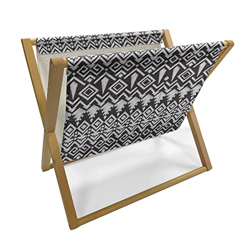 Ambesonne Vintage Tribal Magazine and Book Holder, Greyscale Repetitive Pattern