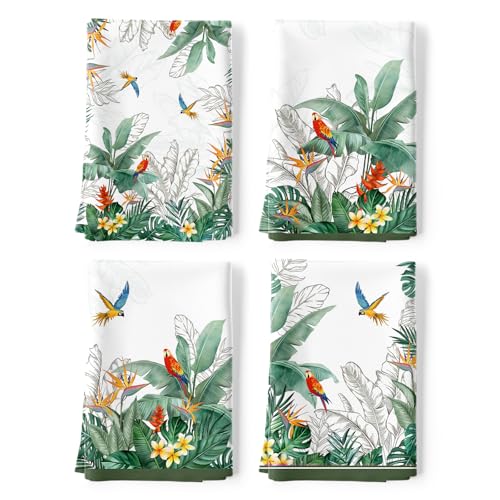 Arquiel Tropical Tree Leaf Tea Towels, 100% Cotton Kitchen Towel Set 50 x 70CM, Multi-Purpose Quick Dry Dish Towels Dishcloths Hand Towels Bar Towels(Set of 4)