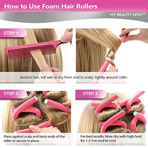 My Beauty Spot Flexi Rods Foam Hair Rollers 3/4" Diameter Professional Salon Quality 12 Pcs Rubber Hair Rollers For Medium To Long Hair (Light Pink) #TOP3