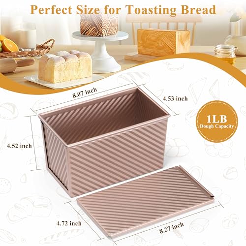Image of LIANYU 3 Pack Pullman Loaf Pan with Lid, 1 LB Nonstick Bread Loaf Pans Set | Heavy Duty, Rectangle Bakeware with Cover, Homemade Sourdough Bread Sandwich, Rose Gold