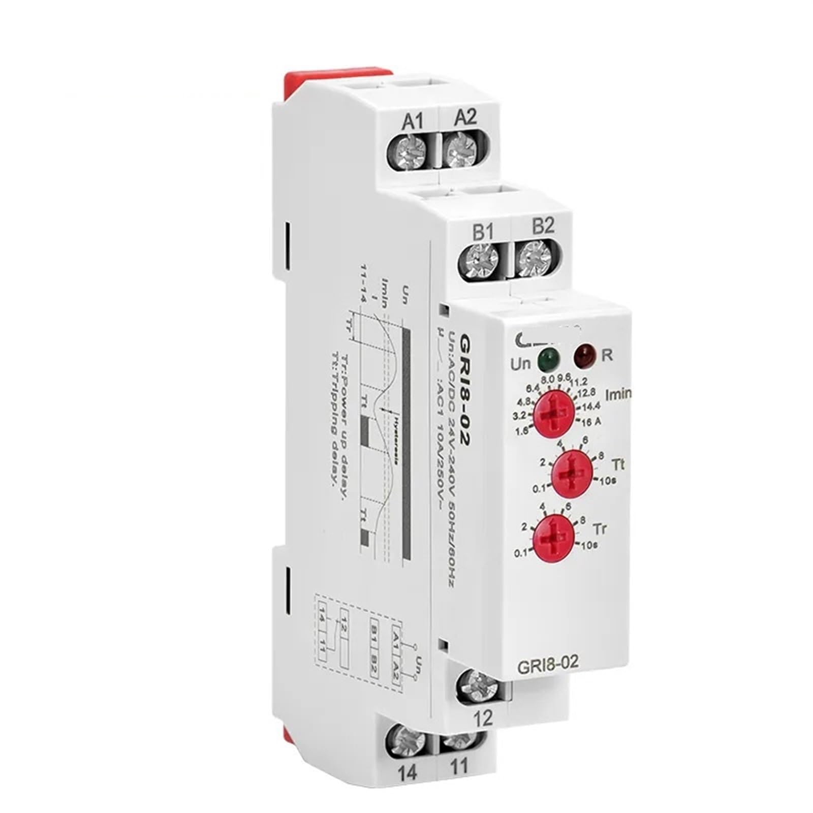 GRI8-01/02 Relé de monitoreo de corriente 0.5A 1A 2A 5A 8A 16A ACDC24V-240V Relé de protección contra sobrecorriente y subcorriente 1 Uds(GRI8-01 OverCurrent,0.5-5A)
