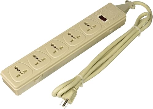 Wonpro Portable Power Strip, WES4 | 5 Receptacle 13A 110V-220V | 2500W-3250W RoHS | Built-in Surge Protector with Safety Shutters and Circuit Breaker 3250W