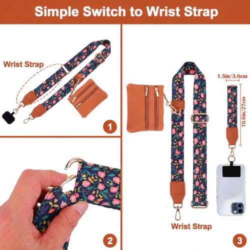Image of XANGNIER Clip and Go Strap for Phone with Wallet Crossbody, Phone Strap with Zippered Wallet, Adjustable Anti Theft Cellphone Lanyard for Women, Cellphone Chain Accessories,Multicolor 31