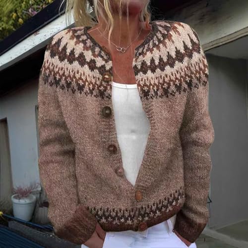 Women's Fair Isle Knitted Button-Up Cardigan Sweaters Retro Long Sleeve Lightweight Sweaters Fall Winter Clothes4