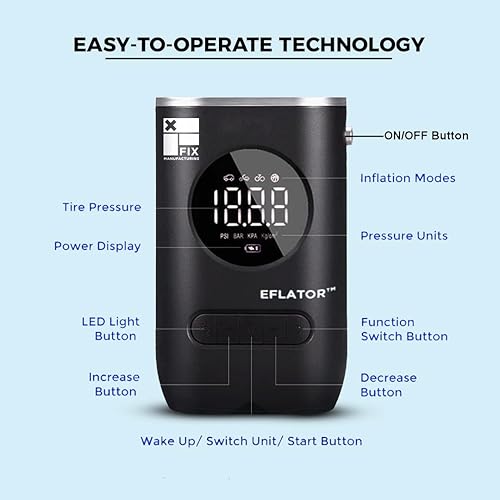 Miniatura 6 de Fix Manufacturing Inflador de neumáticos portátil compresor de aire - MTB y neumáticos de carretera bomba de aire portátil de 2000 mAh batería 4