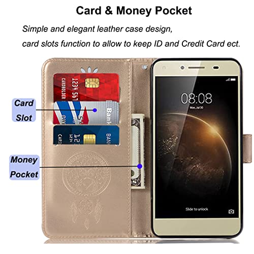 Sidande Case For Huawei Y5 Ii/Honor 5/Y5 2 Wallet Case With Card Holder, [Wrist Strap] Owl Premium Pu Leather Flip Phone Case Cover For Huawei Y5Ii (Gold) #TOP2