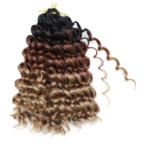 Pre looped Ocean Wave Crochet Hair 8 Packs Short Curly Crochet Hair for Black Women 10Inch Synthetic Pre Twisted Deep Ocean Braids Hair(10 inch,1B/30/27) — view 3