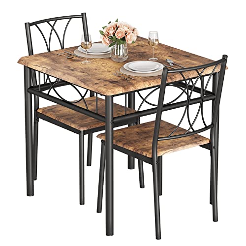 Crevyteg Ensemble Table à Manger 3 pièces Compact – Table carrée + 2 chaises Bois & métal – Mobilier Cuisine/Salle à Manger Appartement – Style...