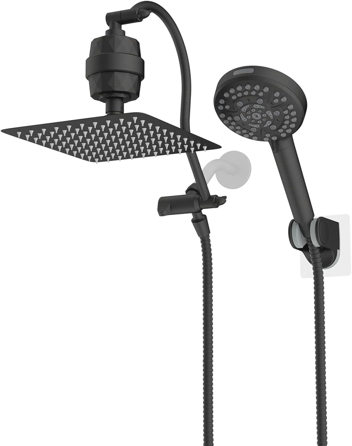 Hibbent Shower Head with Shower Filter, 10'' High Pressure Rainfall Shower Head/Handheld Showerhead Combo with 12'' Adjustable Curved Shower Extension Arm, 10-Spray, 71'' Hose,Oil-Rubbed Bronze