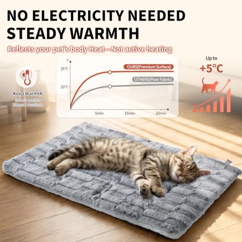 NODARKO Self Warming Cat Bed, Upgraded Thermal Mat for Indoor Cats Dogs Pad | 23.6"x15.7", Faux Rabbit Fur with Ridged Chenille, Silent Crinkle-Free, Double-Sided Cozy, Soft Bottom, Machine Washable - image 5